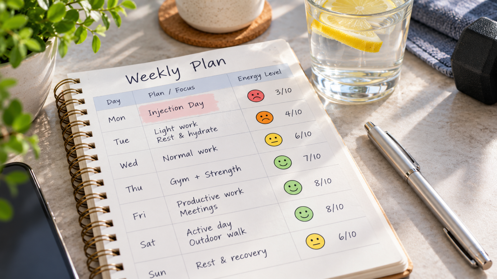 Tracking weekly energy patterns across a GLP-1 dose cycle