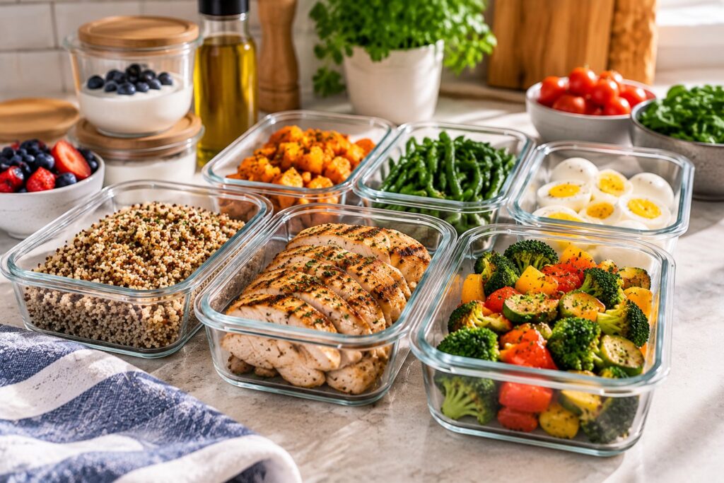 Batch-prepared meal components portioned for GLP-1 appetite changes
