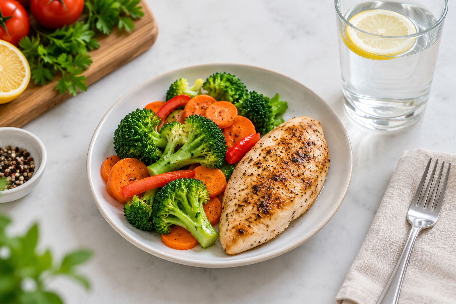Smaller balanced meal portion supporting comfortable digestion on semaglutide